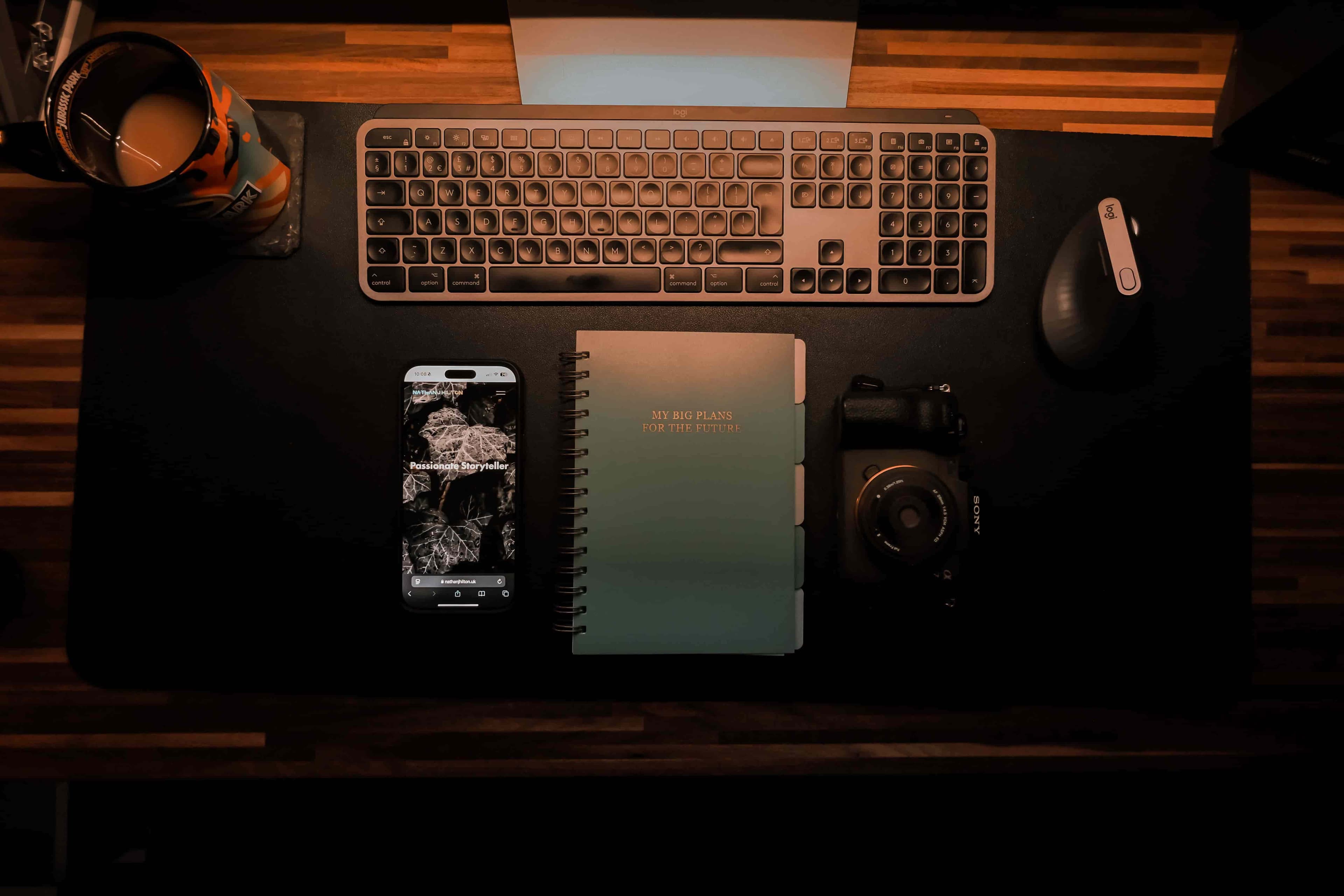 Bird's eye view of a home office desk