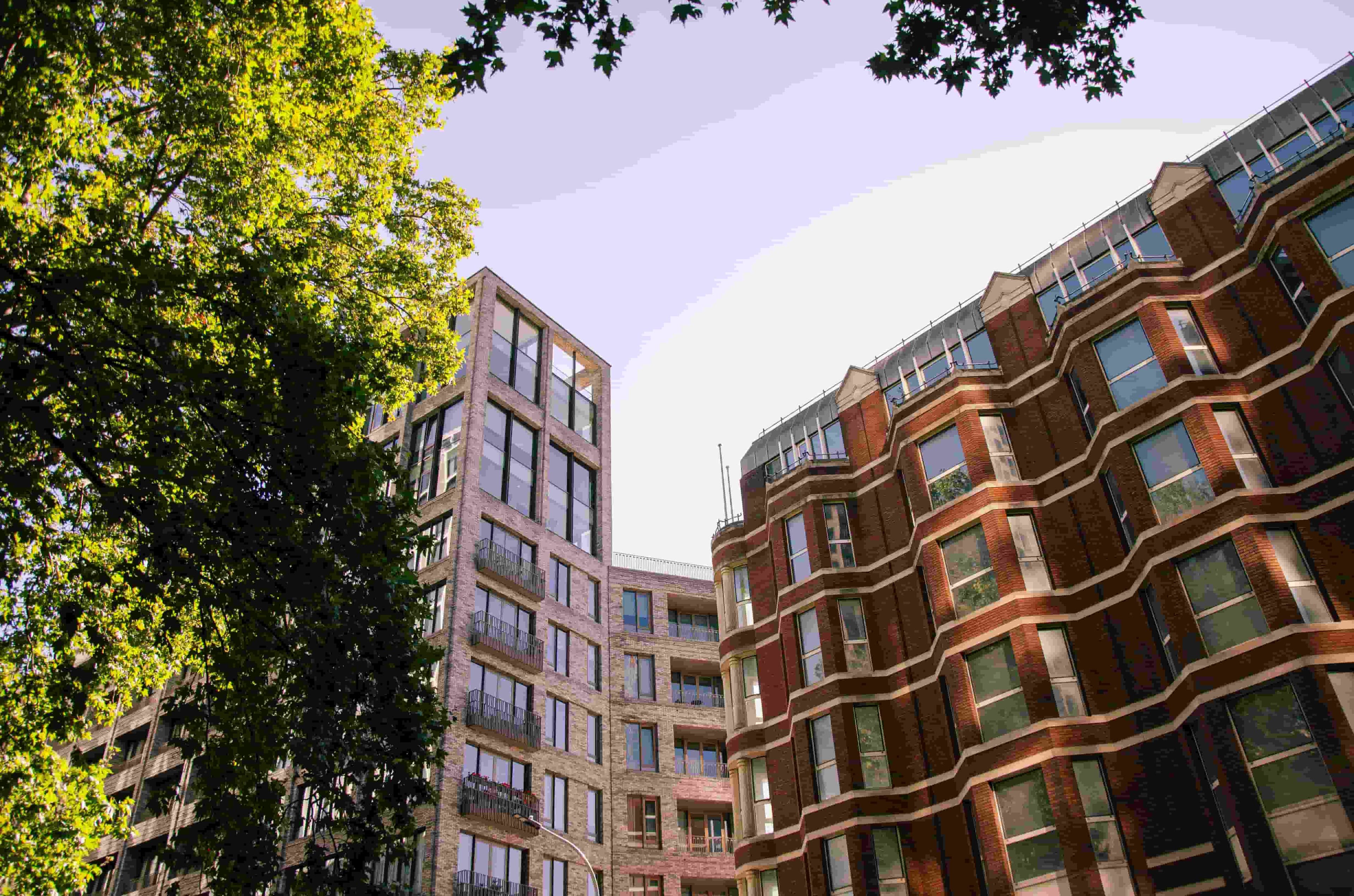 View of London skyscrapers from a home office window